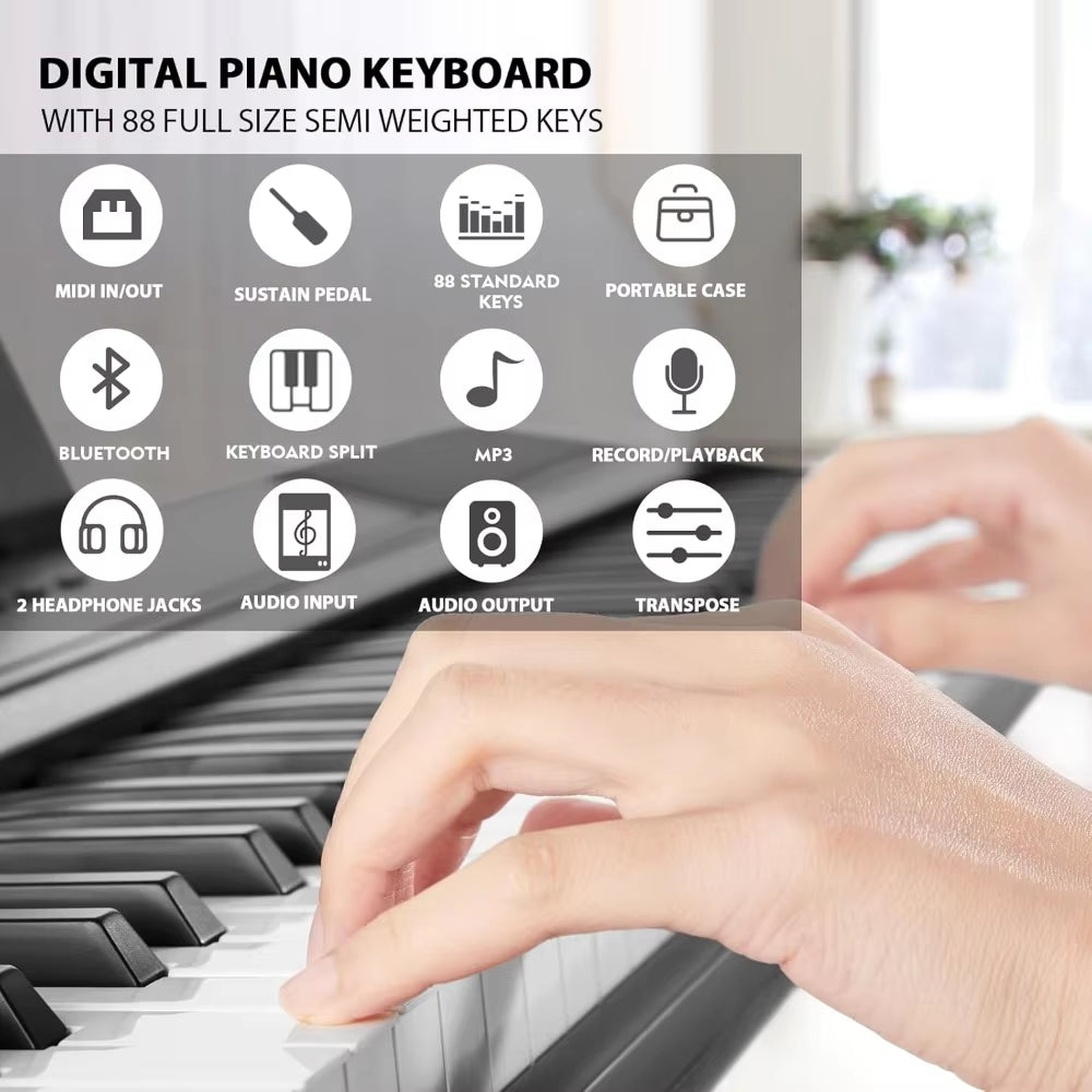Digital Piano 88 Key Weighted with Stand, 88 Key Semi Weighted Keyboard Piano , Electric Piano Keyboard 88 Keys