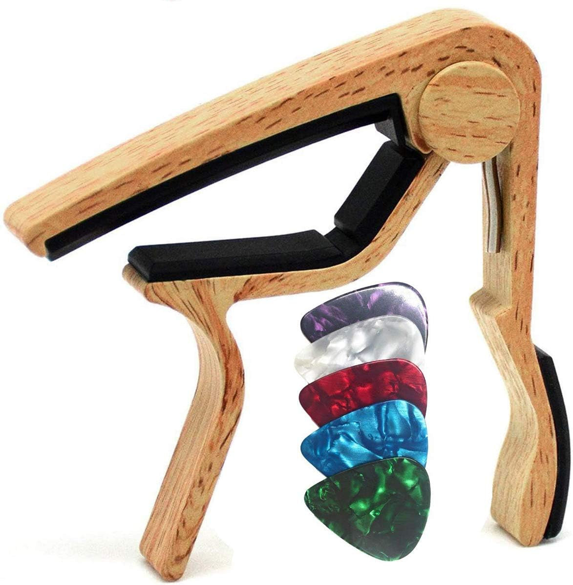 Guitar Capo for Acoustic and Electric Guitars - Rosewood Color with 5 Picks