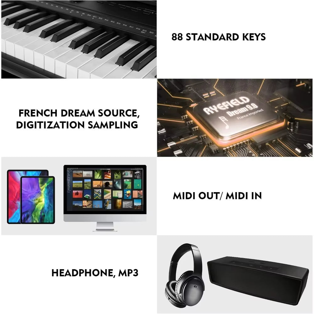 Digital Piano 88 Key Weighted with Stand, 88 Key Semi Weighted Keyboard Piano , Electric Piano Keyboard 88 Keys