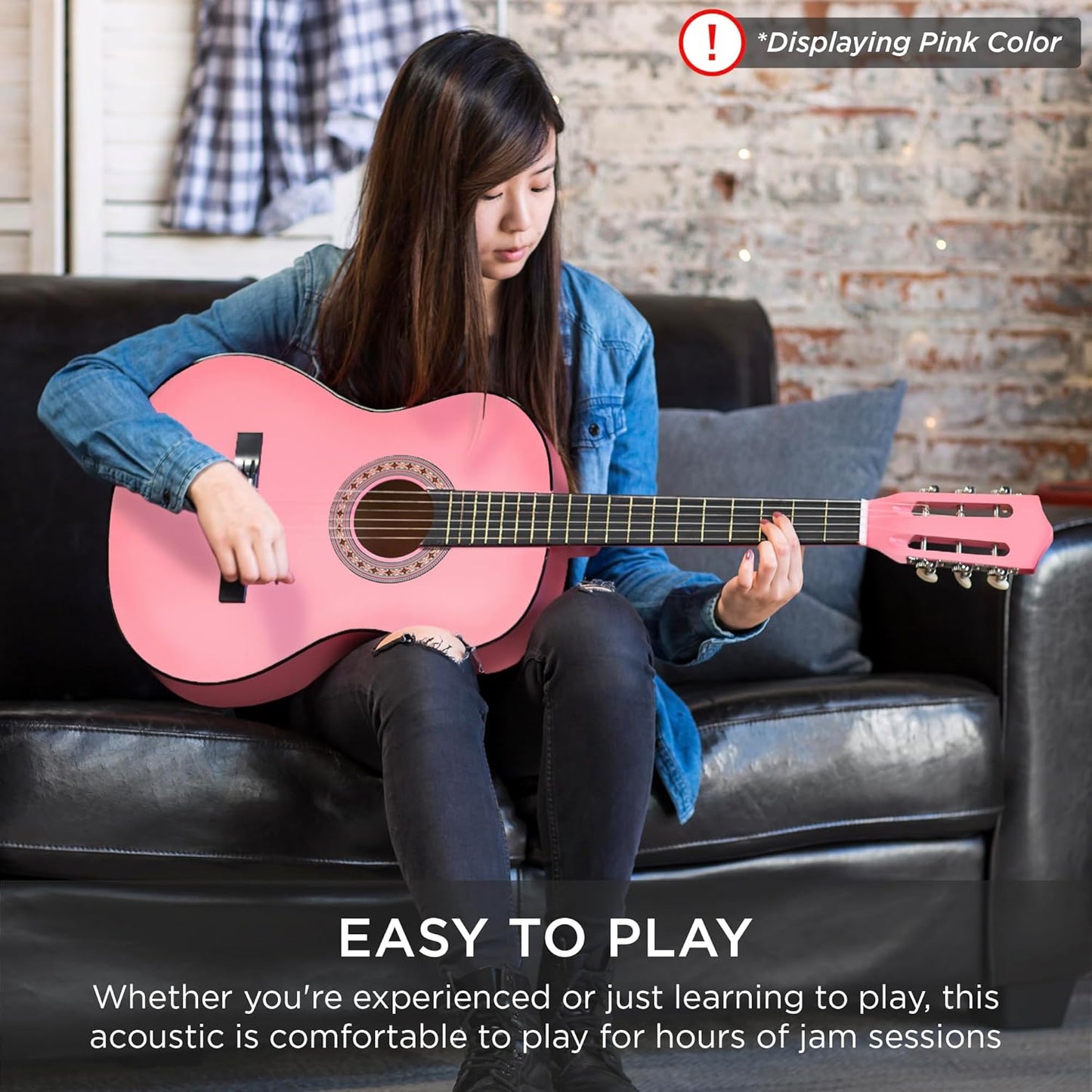 38In Beginner All Wood Acoustic Guitar Starter Kit W/Gig Bag, 6 Picks, Nylon Strings, Strap W/Pick Holder - Redburst