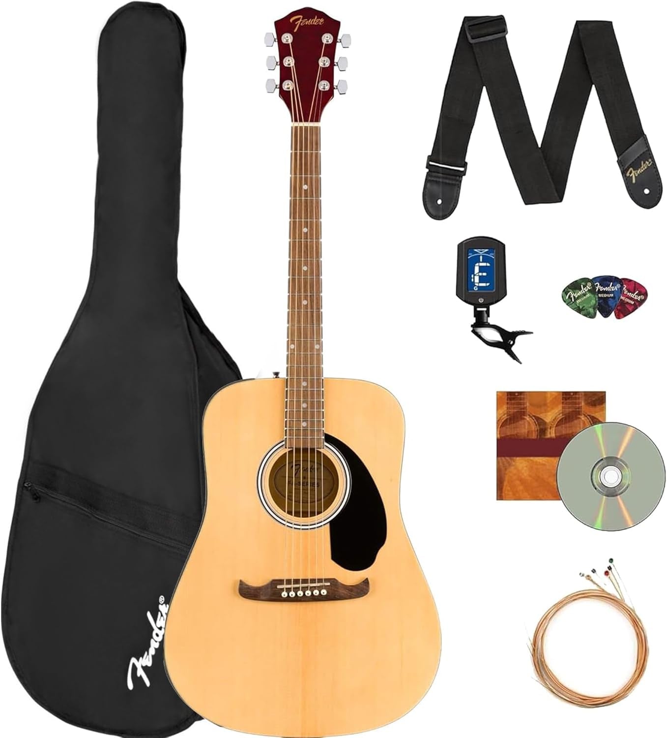 Dreadnought Acoustic Guitar - Natural Bundle with Gig Bag, Tuner, Strings, Picks, Play Online Lessons, and Austin Bazaar Instructional DVD