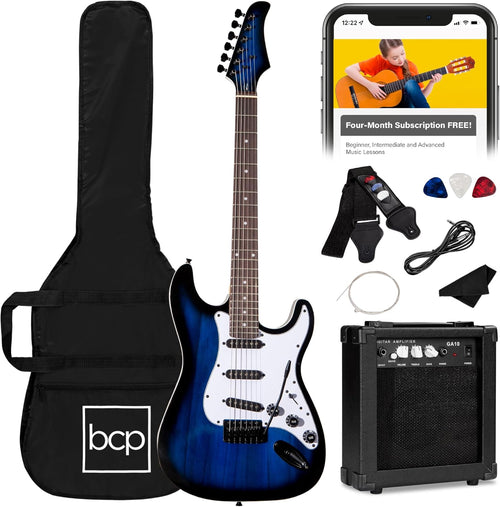 39In Full Size Beginner Electric Guitar Starter Kit W/Case, Strap, 10W Amp, Strings, Pick, Tremolo Bar - Hollywood Blue
