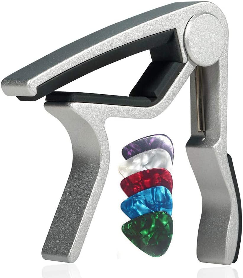 Guitar Capo for Acoustic and Electric Guitars - Rosewood Color with 5 Picks