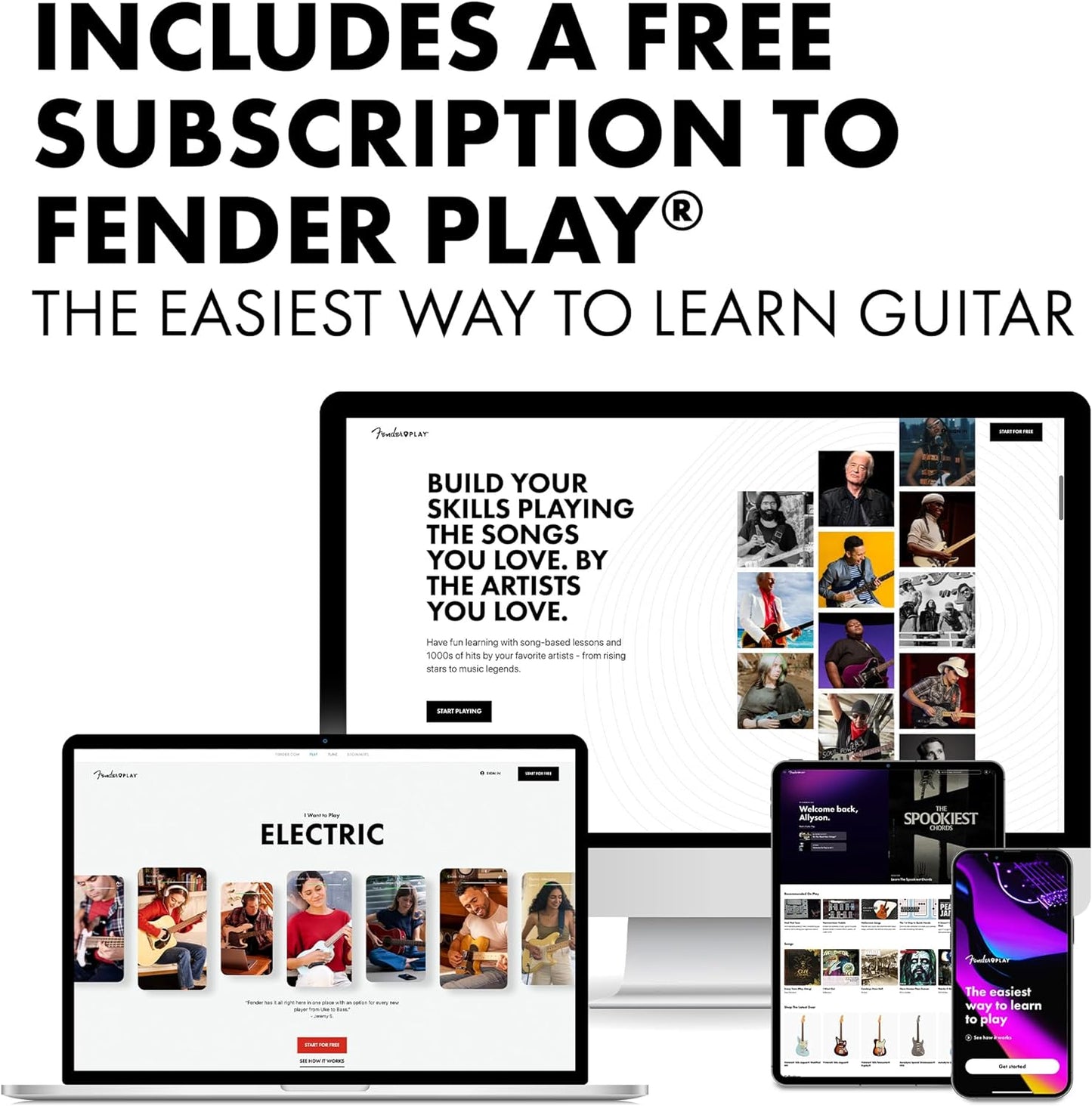 Squier Debut Series Stratocaster Electric Guitar, Beginner Guitar, with 2-Year Warranty, Includes Free Lessons, Black with Matte Finish