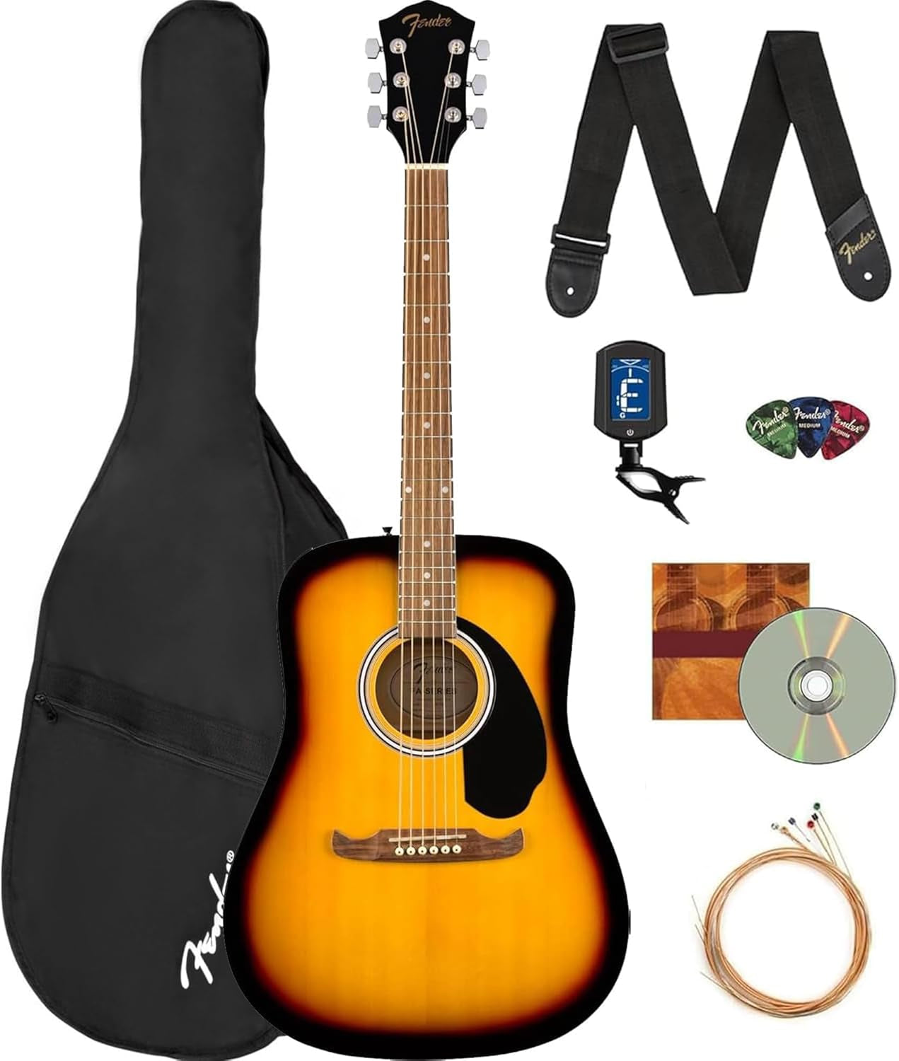Dreadnought Acoustic Guitar - Natural Bundle with Gig Bag, Tuner, Strings, Picks, Play Online Lessons, and Austin Bazaar Instructional DVD