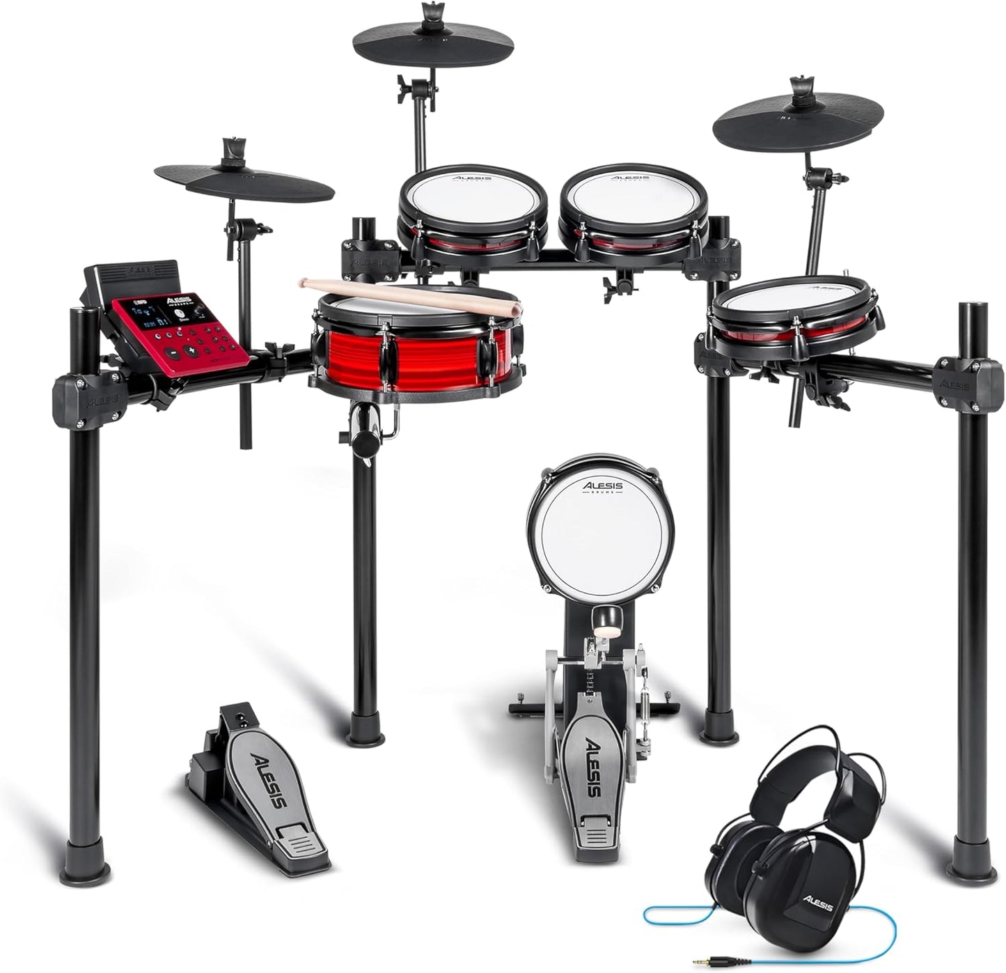 Nitro Max Kit Electric Drum Set with Quiet Mesh Pads, 10" Dual Zone Snare, Bluetooth, 440+ Sounds, Drumeo, USB MIDI, and Drummer Headphones