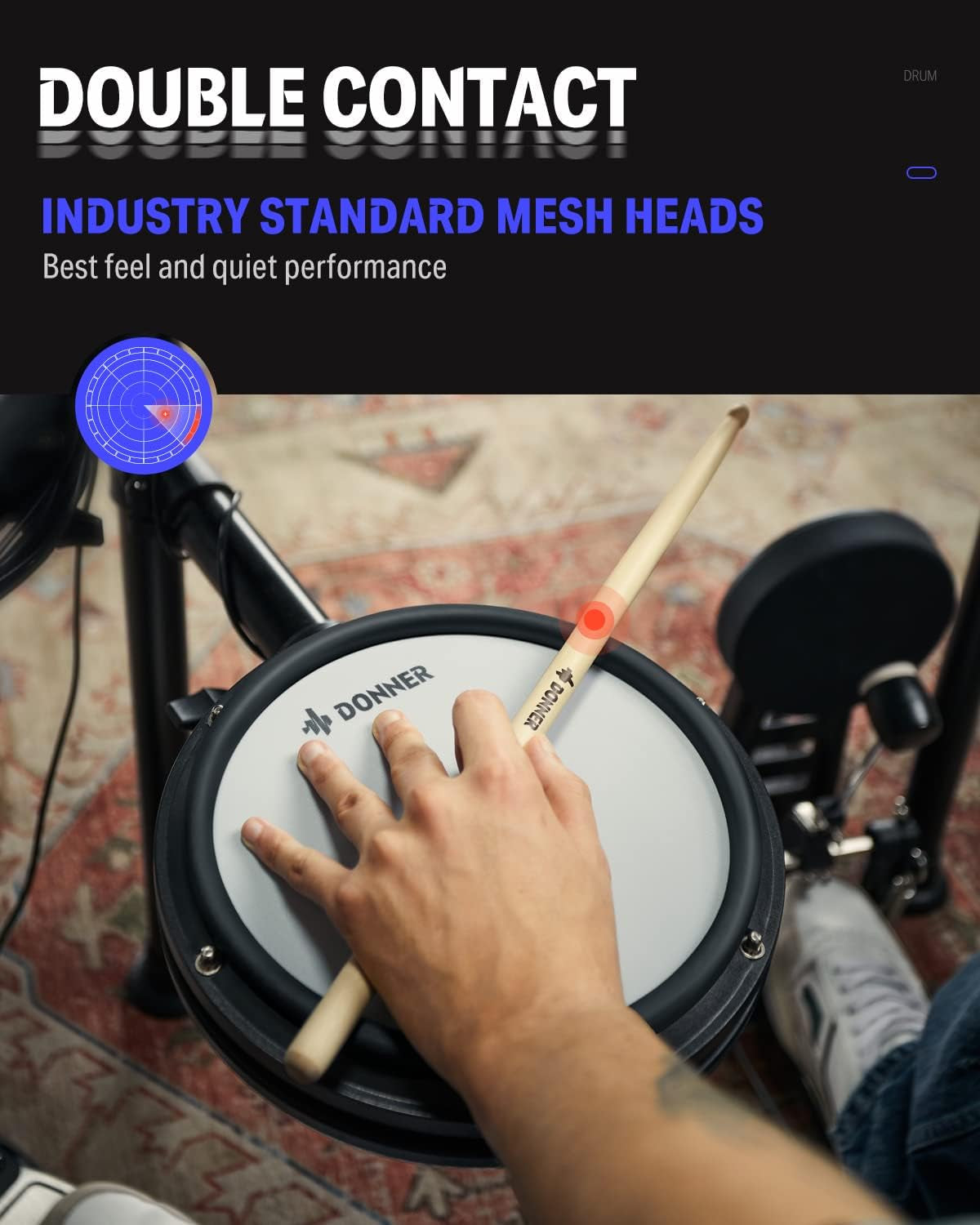 DED-200 Electric Drum Sets with Quiet Mesh Drum Pads, 2 Cymbals W/Choke, 31 Kits and 450+ Sounds, Throne, Headphones, Sticks, USB MIDI, Melodics Lessons (5 Pads, 3 Cymbals)