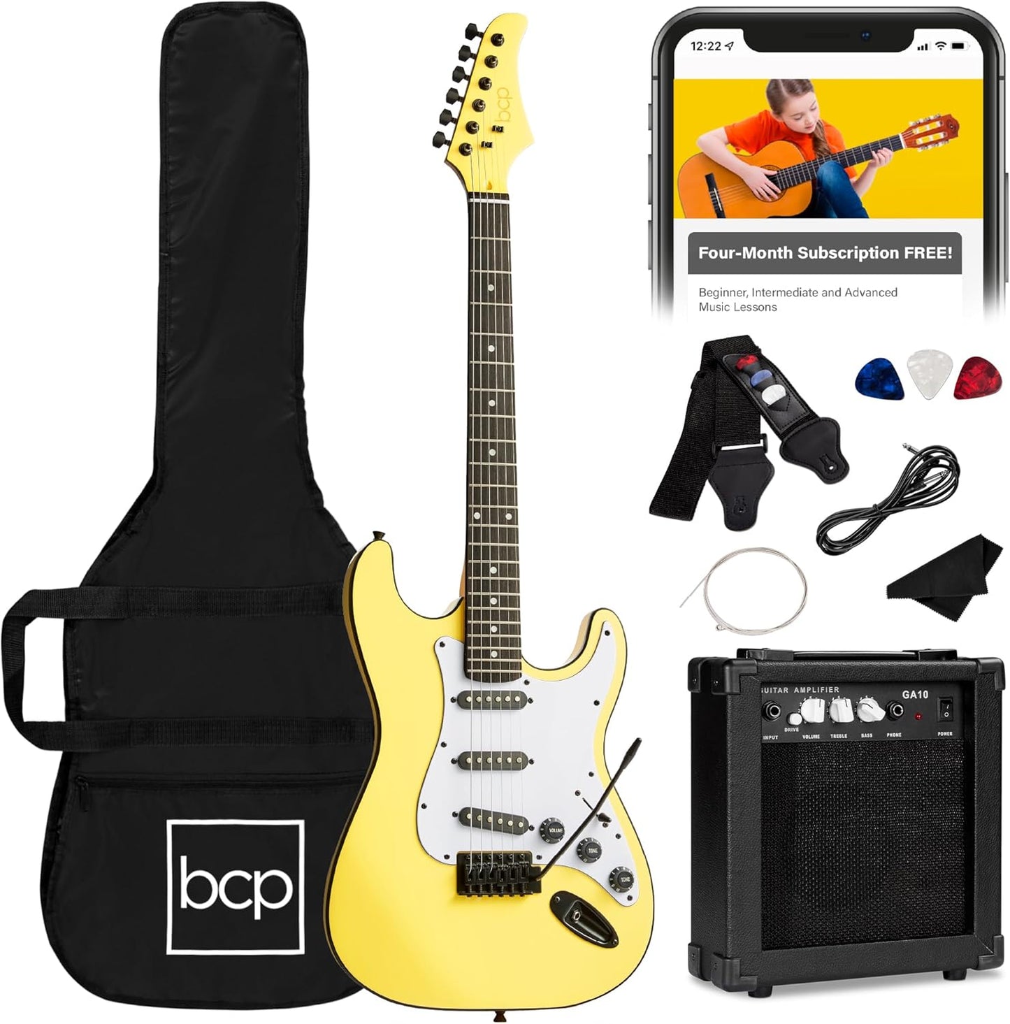39In Full Size Beginner Electric Guitar Starter Kit W/Case, Strap, 10W Amp, Strings, Pick, Tremolo Bar - Hollywood Blue