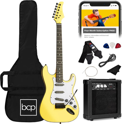 39In Full Size Beginner Electric Guitar Starter Kit W/Case, Strap, 10W Amp, Strings, Pick, Tremolo Bar - Hollywood Blue