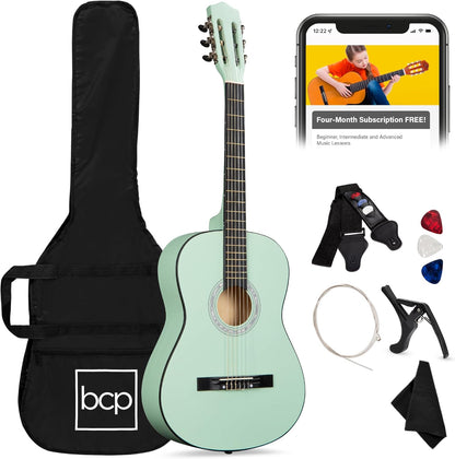 38In Beginner All Wood Acoustic Guitar Starter Kit W/Gig Bag, 6 Picks, Nylon Strings, Strap W/Pick Holder - Redburst