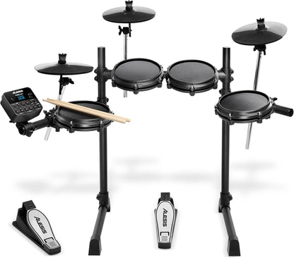 Turbo Mesh Kit – Electric Drum Set with 100+ Sounds, Quiet Mesh Drum Pads, Drum Sticks, Connection Cables, Drum Lessons