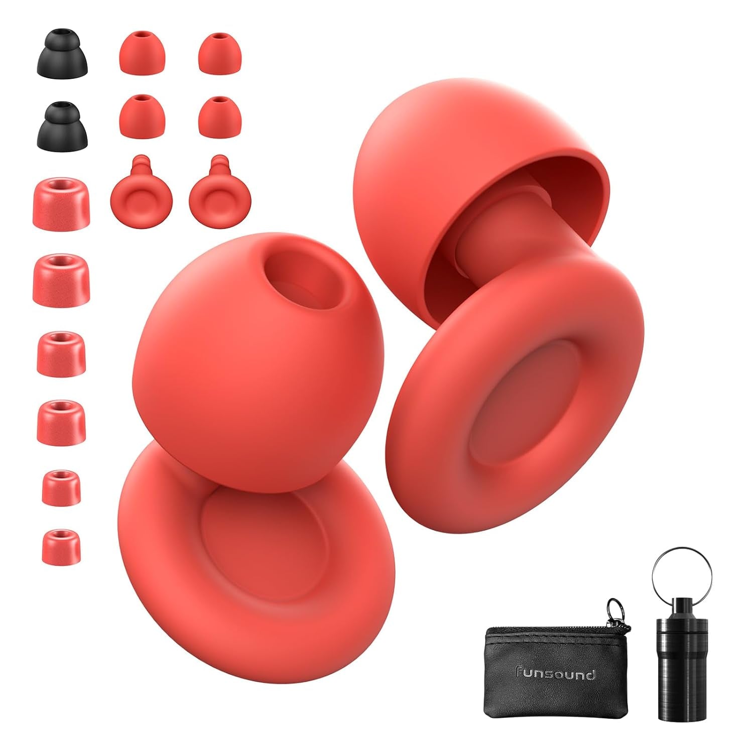 Ear Plugs for Sleeping Noise Reduction Reuseable, Concerts, Focus, Travel, Work, High Fidelity– 7 Pair Eartips – Flexible Soft-Touch – NRR of 24 and 27 Db Noise Cancelling Black Red,1 Count(Pack of 1)