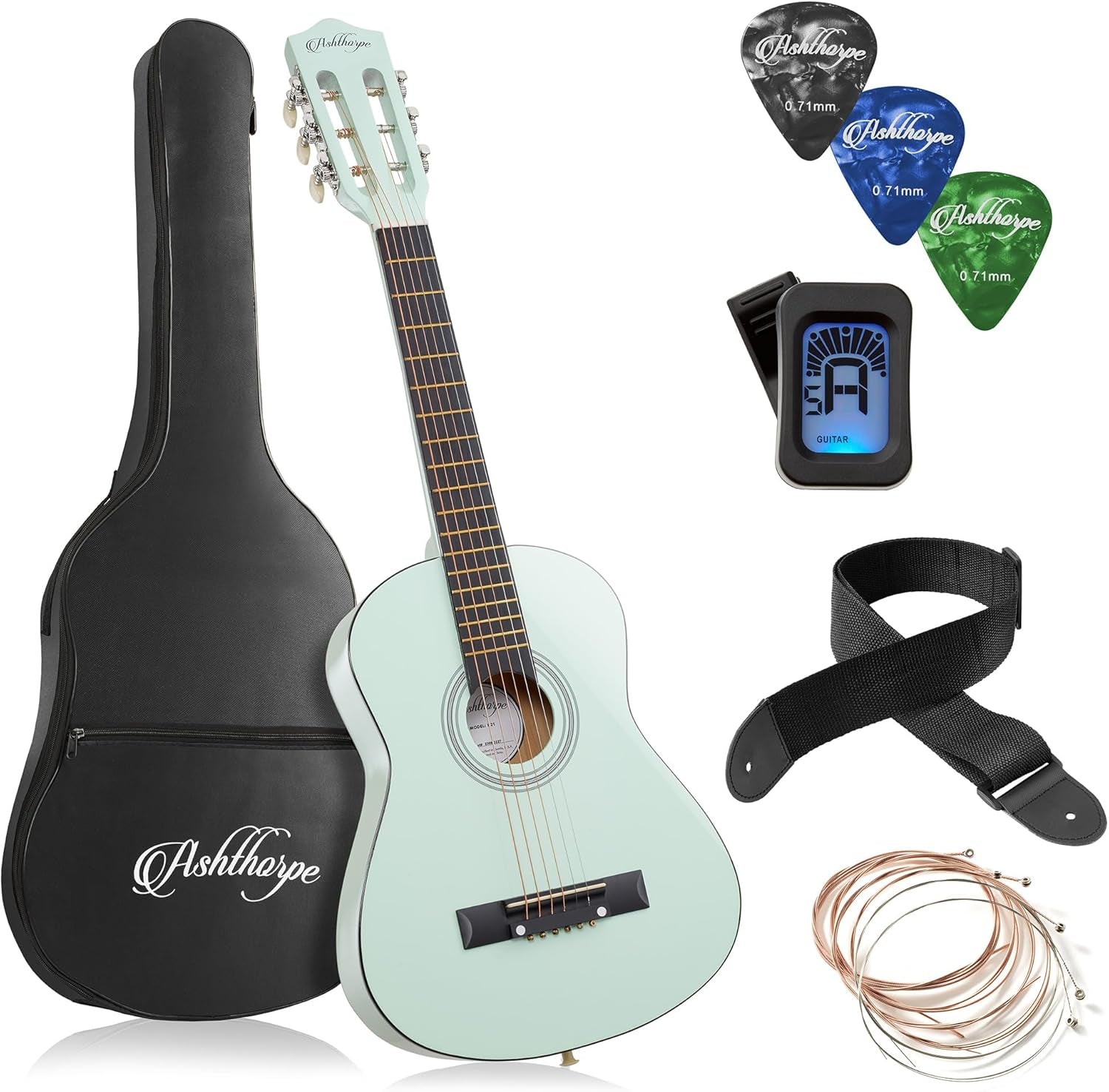 38-Inch Beginner Acoustic Guitar Package (Black), Basic Starter Kit W/Gig Bag, Strings, Strap, Tuner, Pitch Pipe, Picks