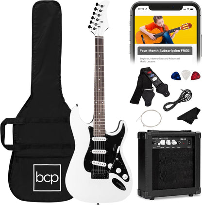 39In Full Size Beginner Electric Guitar Starter Kit W/Case, Strap, 10W Amp, Strings, Pick, Tremolo Bar - Hollywood Blue