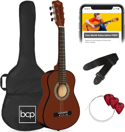 38In Beginner All Wood Acoustic Guitar Starter Kit W/Gig Bag, 6 Picks, Nylon Strings, Strap W/Pick Holder - Redburst