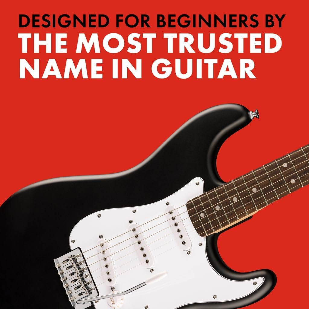 Squier Debut Series Stratocaster Electric Guitar, Beginner Guitar, with 2-Year Warranty, Includes Free Lessons, Black with Matte Finish