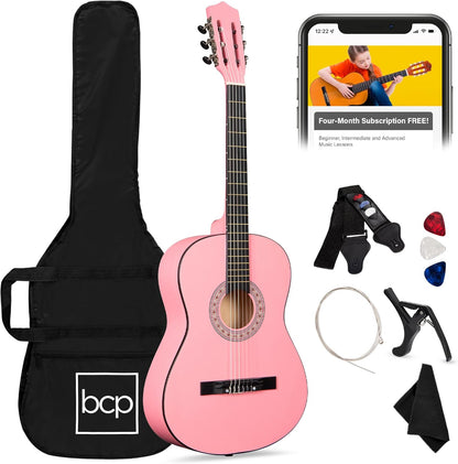 38In Beginner All Wood Acoustic Guitar Starter Kit W/Gig Bag, 6 Picks, Nylon Strings, Strap W/Pick Holder - Redburst