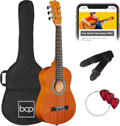 38In Beginner All Wood Acoustic Guitar Starter Kit W/Gig Bag, 6 Picks, Nylon Strings, Strap W/Pick Holder - Redburst