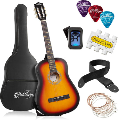 38-Inch Beginner Acoustic Guitar Package (Black), Basic Starter Kit W/Gig Bag, Strings, Strap, Tuner, Pitch Pipe, Picks