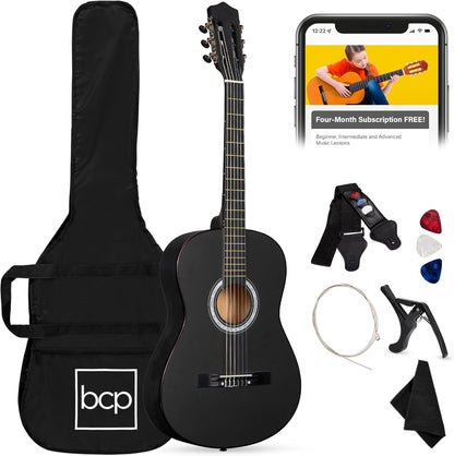 38In Beginner All Wood Acoustic Guitar Starter Kit W/Gig Bag, 6 Picks, Nylon Strings, Strap W/Pick Holder - Redburst
