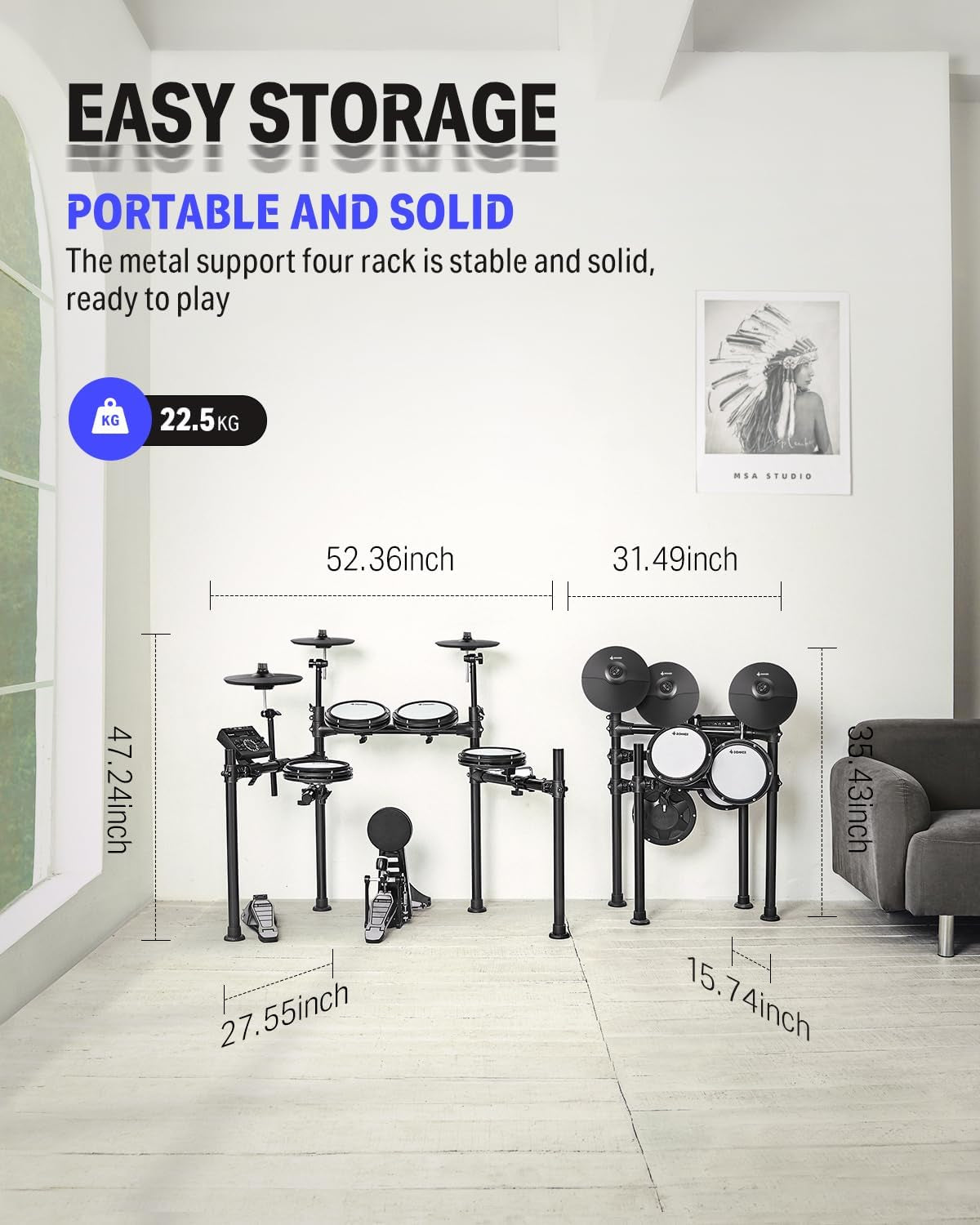 DED-200 Electric Drum Sets with Quiet Mesh Drum Pads, 2 Cymbals W/Choke, 31 Kits and 450+ Sounds, Throne, Headphones, Sticks, USB MIDI, Melodics Lessons (5 Pads, 3 Cymbals)