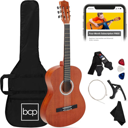 38In Beginner All Wood Acoustic Guitar Starter Kit W/Gig Bag, 6 Picks, Nylon Strings, Strap W/Pick Holder - Redburst