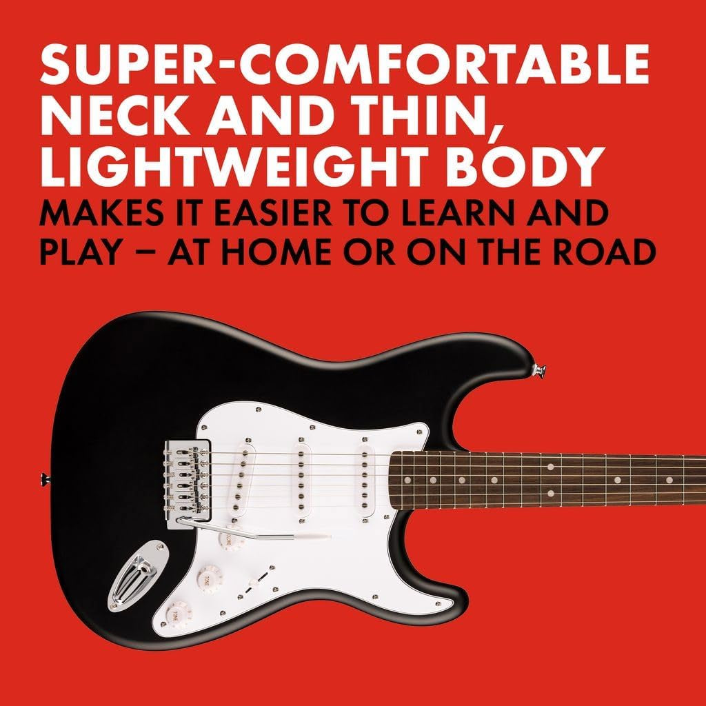 Squier Debut Series Stratocaster Electric Guitar, Beginner Guitar, with 2-Year Warranty, Includes Free Lessons, Black with Matte Finish