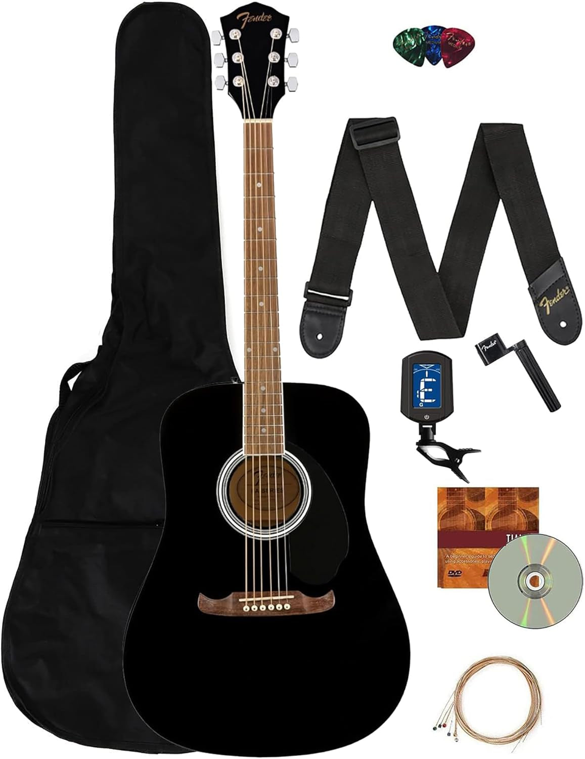 Dreadnought Acoustic Guitar - Natural Bundle with Gig Bag, Tuner, Strings, Picks,  Play Online Lessons, and Austin Bazaar Instructional DVD