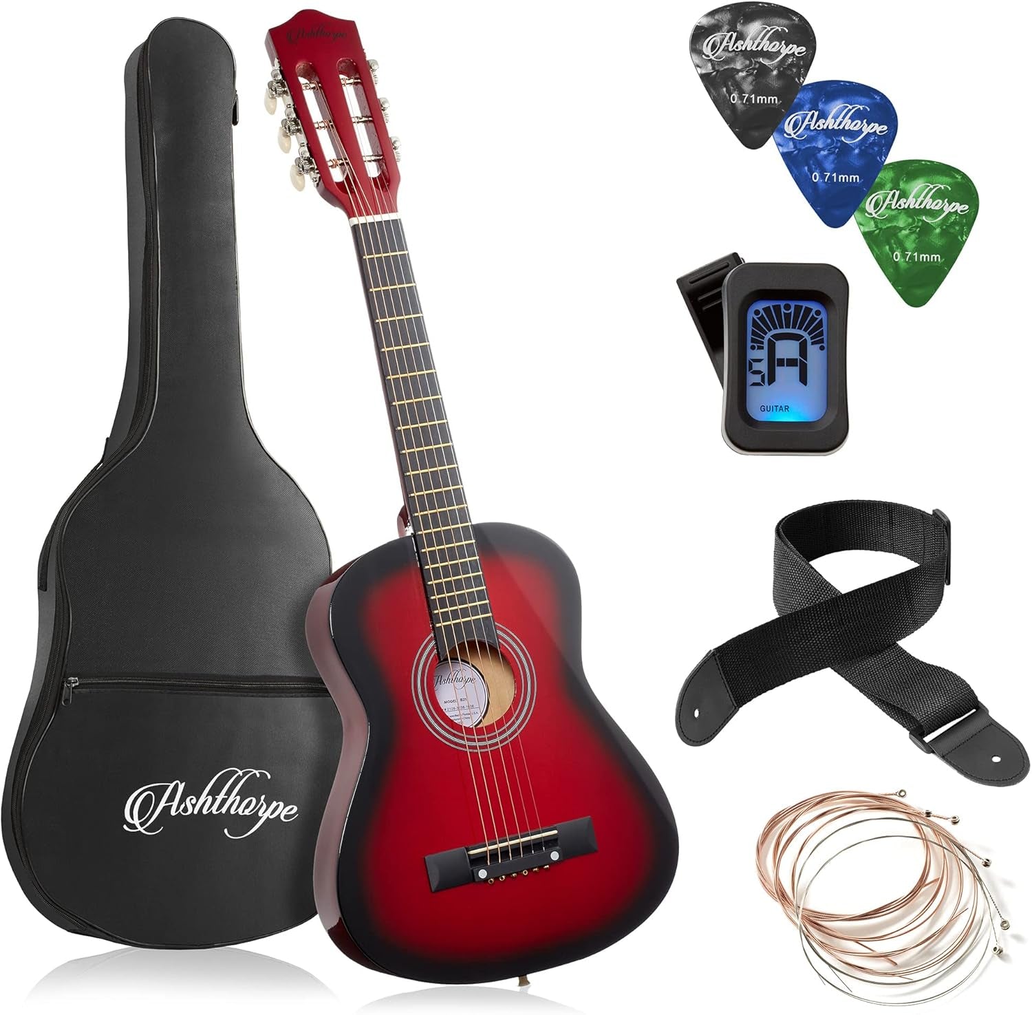 38-Inch Beginner Acoustic Guitar Package (Black), Basic Starter Kit W/Gig Bag, Strings, Strap, Tuner, Pitch Pipe, Picks