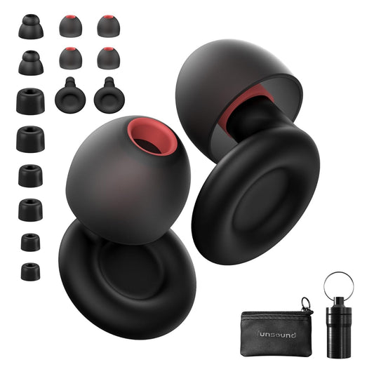 Ear Plugs for Sleeping Noise Reduction Reuseable, Concerts, Focus, Travel, Work, High Fidelity– 7 Pair Eartips – Flexible Soft-Touch – NRR of 24 and 27 Db Noise Cancelling Black Red,1 Count(Pack of 1)