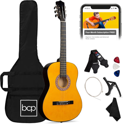 38In Beginner All Wood Acoustic Guitar Starter Kit W/Gig Bag, 6 Picks, Nylon Strings, Strap W/Pick Holder - Redburst