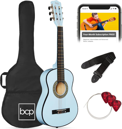 38In Beginner All Wood Acoustic Guitar Starter Kit W/Gig Bag, 6 Picks, Nylon Strings, Strap W/Pick Holder - Redburst