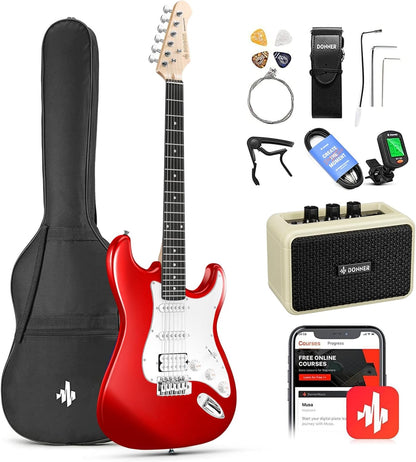 DST-100B 39 Inch Electric Guitar Beginner Kit Solid Body Full Size Black HSS for Starter, with Amplifier, Bag, Digital Tuner, Capo, Strap, String,Cable, Picks