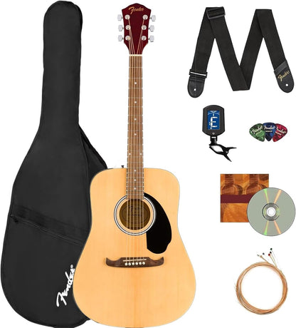 Dreadnought Acoustic Guitar - Natural Bundle with Gig Bag, Tuner, Strings, Picks,  Play Online Lessons, and Austin Bazaar Instructional DVD