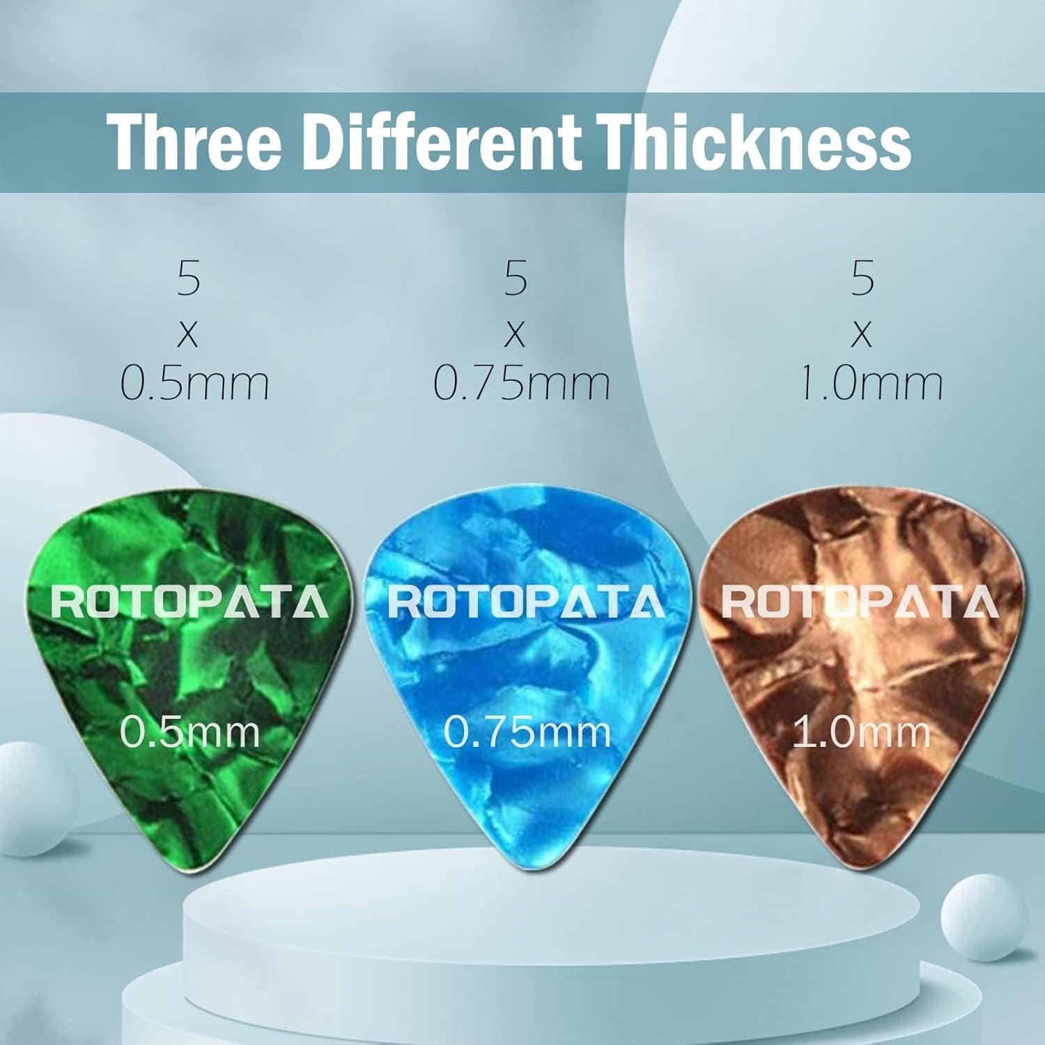 15 Pack Guitar Picks Plectrums with Organizer Storage Box, 0.5 0.75 1.0 Mm Includes Thin Medium Heavy Thickness, Variety Colorful Celluloid Plectrums for Bass Electric Acoustic Guitars Ukulele
