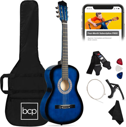 38In Beginner All Wood Acoustic Guitar Starter Kit W/Gig Bag, 6 Picks, Nylon Strings, Strap W/Pick Holder - Redburst