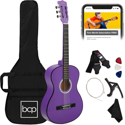 38In Beginner All Wood Acoustic Guitar Starter Kit W/Gig Bag, 6 Picks, Nylon Strings, Strap W/Pick Holder - Redburst