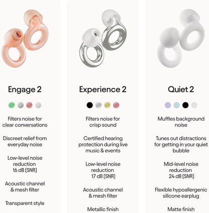 Engage 2 Ear Plugs – Everyday Noise Relief with Clear Speech for Social Gatherings, Work, Conversation, Parenting & Noise Sensitivity – 16 Db Noise Reduction Earplugs