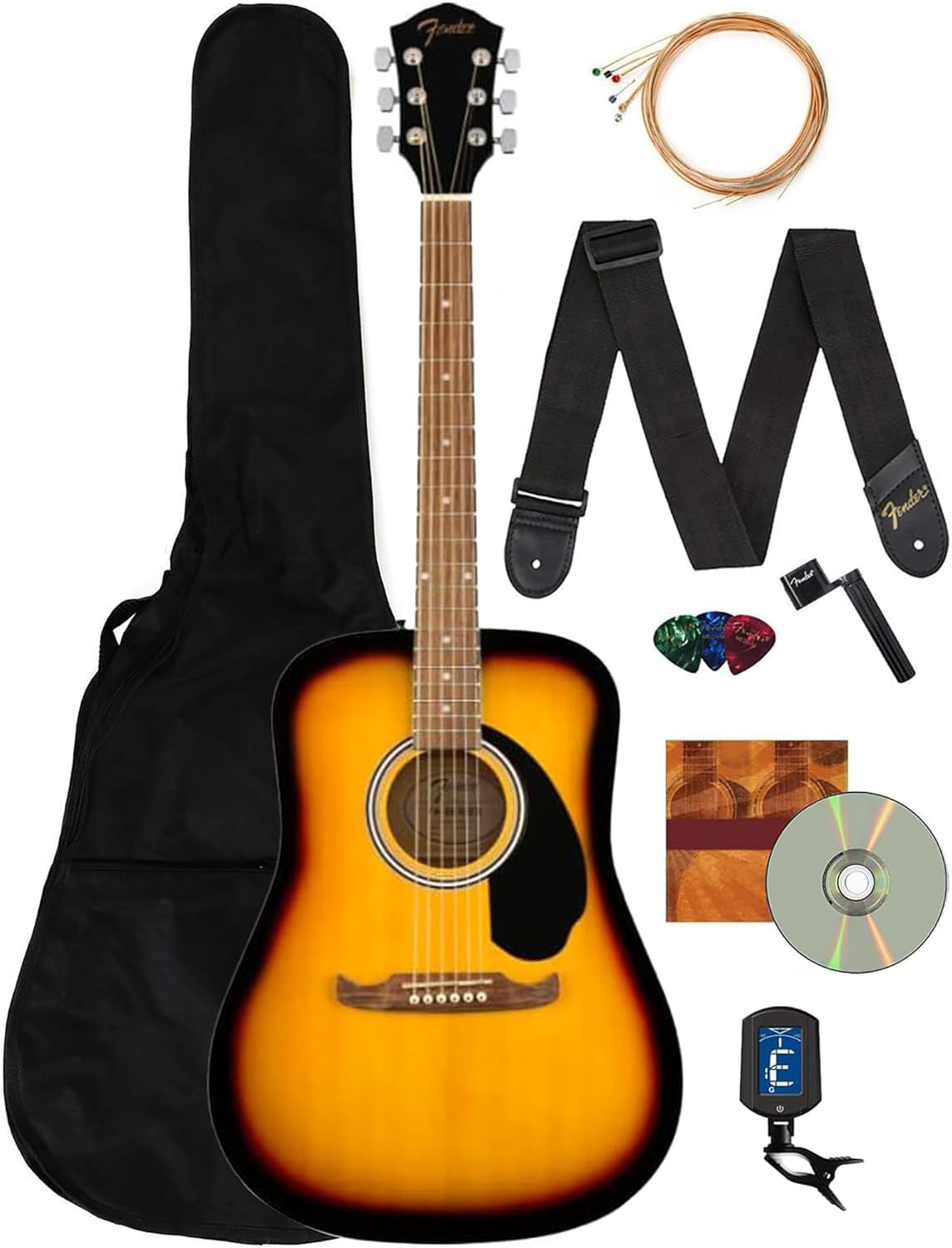 Dreadnought Acoustic Guitar - Natural Bundle with Gig Bag, Tuner, Strings, Picks,  Play Online Lessons, and Austin Bazaar Instructional DVD