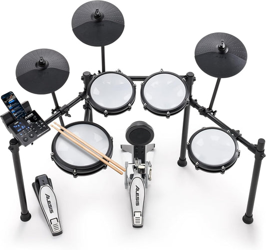 Nitro Max Kit Electric Drum Set with Quiet Mesh Pads, 10" Dual Zone Snare, Bluetooth, 440+ Authentic Sounds, Drumeo, USB MIDI, Kick Pedal