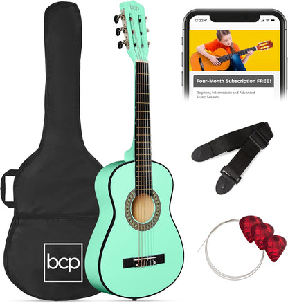38In Beginner All Wood Acoustic Guitar Starter Kit W/Gig Bag, 6 Picks, Nylon Strings, Strap W/Pick Holder - Redburst
