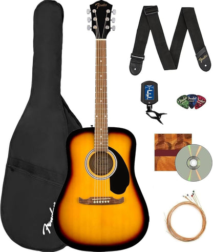 Dreadnought Acoustic Guitar - Natural Bundle with Gig Bag, Tuner, Strings, Picks,  Play Online Lessons, and Austin Bazaar Instructional DVD