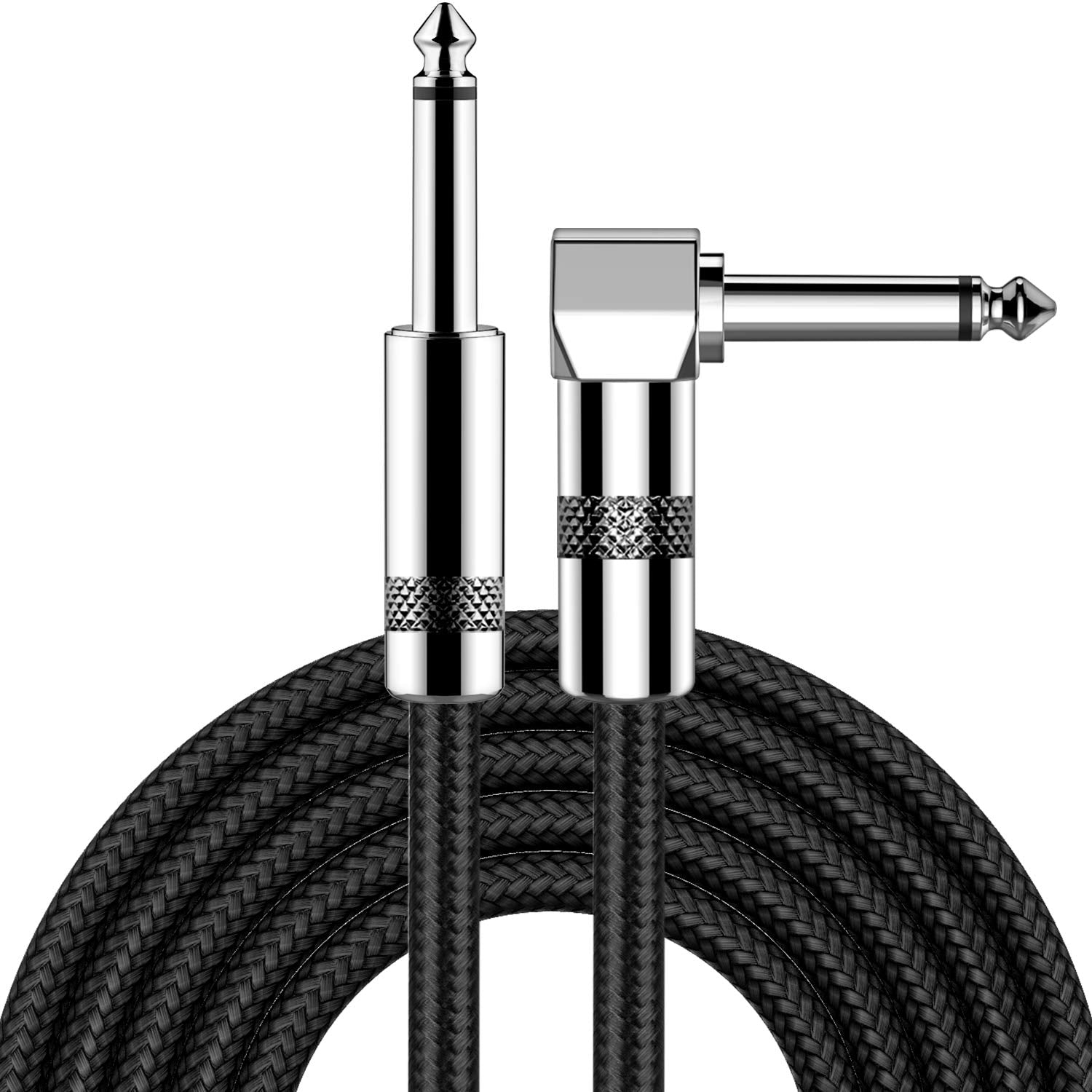 Guitar Cable 10Ft Electric Instrument Bass AMP Cord for Electric Mandolin, Pro Audio (Right Angle to Straight, Black)