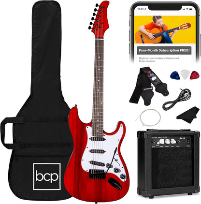 39In Full Size Beginner Electric Guitar Starter Kit W/Case, Strap, 10W Amp, Strings, Pick, Tremolo Bar - Hollywood Blue