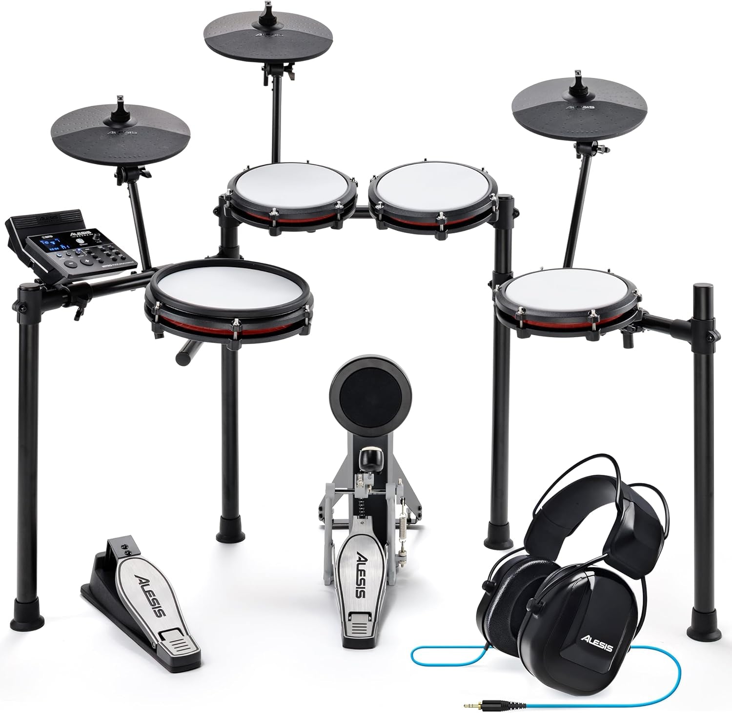 Nitro Max Kit Electric Drum Set with Quiet Mesh Pads, 10" Dual Zone Snare, Bluetooth, 440+ Sounds, Drumeo, USB MIDI, and Drummer Headphones
