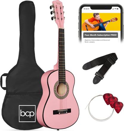 38In Beginner All Wood Acoustic Guitar Starter Kit W/Gig Bag, 6 Picks, Nylon Strings, Strap W/Pick Holder - Redburst