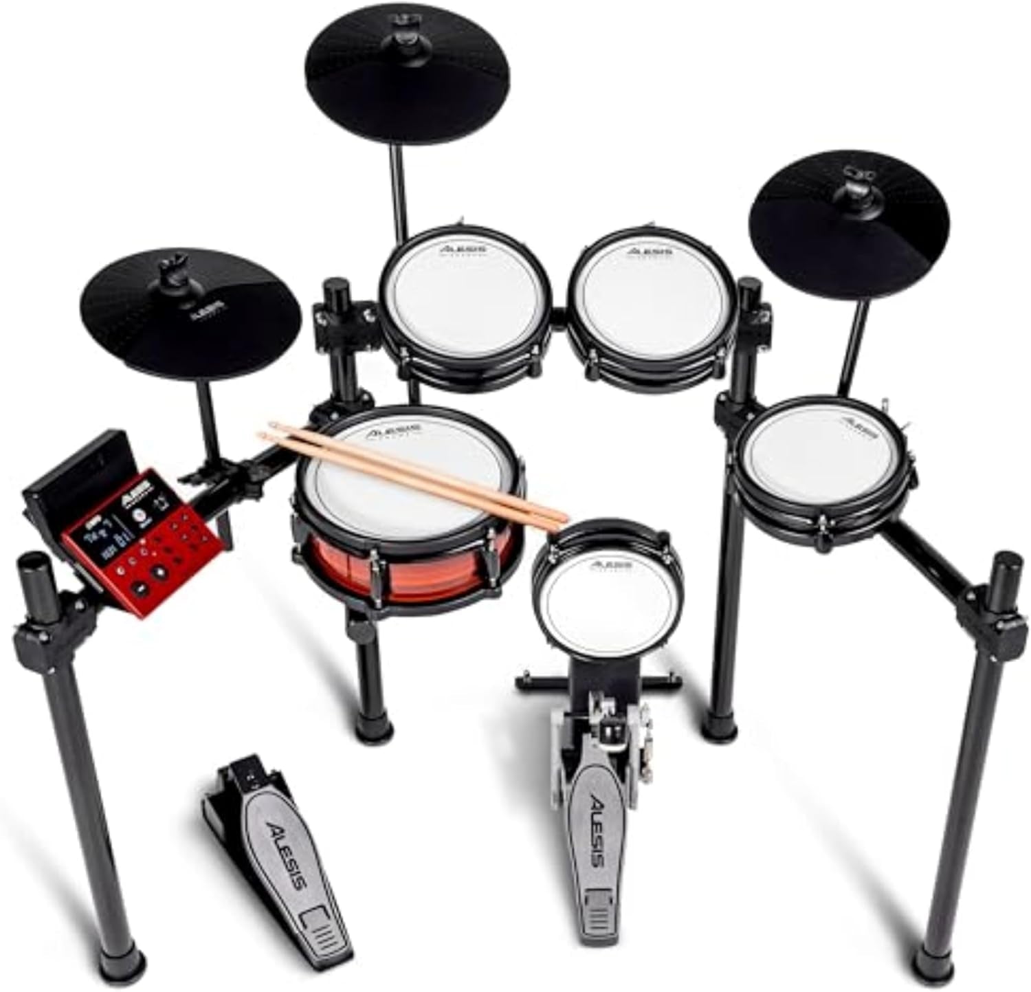 Nitro Max Kit Electric Drum Set with Quiet Mesh Pads, 10" Dual Zone Snare, Bluetooth, 440+ Authentic Sounds, Drumeo, USB MIDI, Kick Pedal